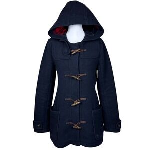 Y2K Abercrombie & Fitch Duffle Coat Wool Blend Hooded Womens Large Navy Toggle
